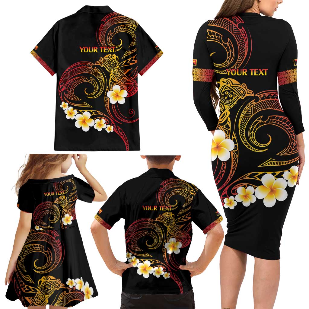 Personalised Papua New Guinea Sepik Family Matching Long Sleeve Bodycon Dress and Hawaiian Shirt Plumeria Floral Tribal Pattern LT9 - Polynesian Pride