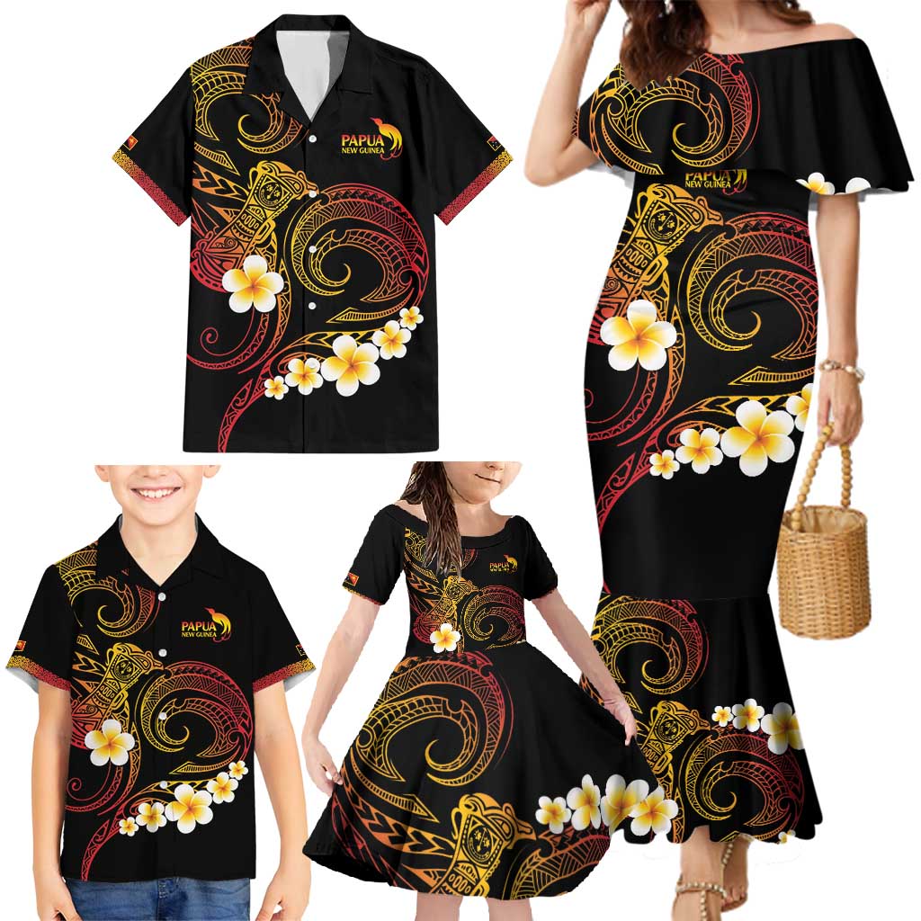 Personalised Papua New Guinea Sepik Family Matching Mermaid Dress and Hawaiian Shirt Plumeria Floral Tribal Pattern LT9 - Polynesian Pride