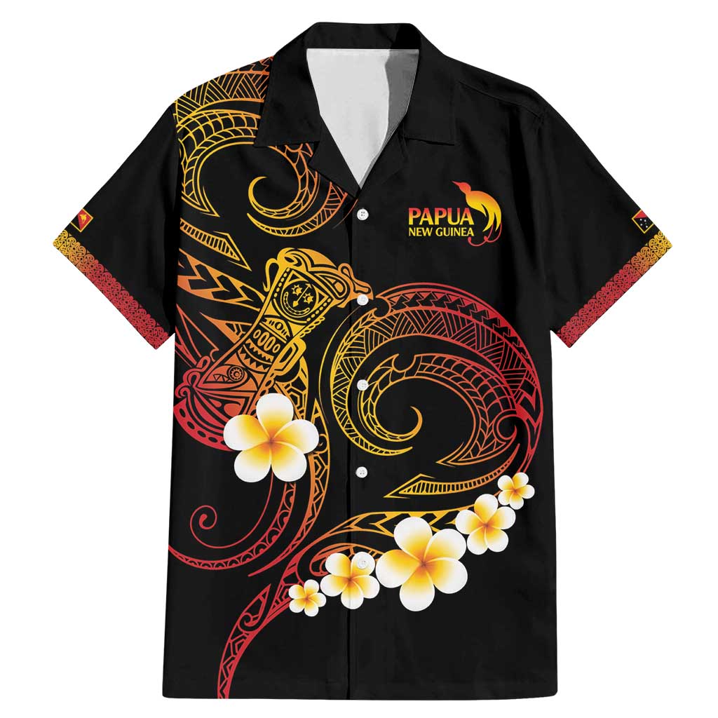 Personalised Papua New Guinea Sepik Family Matching Mermaid Dress and Hawaiian Shirt Plumeria Floral Tribal Pattern LT9 Dad's Shirt - Short Sleeve Black - Polynesian Pride