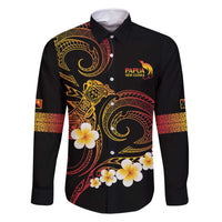 Personalised Papua New Guinea Sepik Family Matching Mermaid Dress and Hawaiian Shirt Plumeria Floral Tribal Pattern LT9 Dad's Shirt - Long Sleeve Black - Polynesian Pride