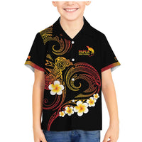 Personalised Papua New Guinea Sepik Family Matching Mermaid Dress and Hawaiian Shirt Plumeria Floral Tribal Pattern LT9 Son's Shirt Black - Polynesian Pride