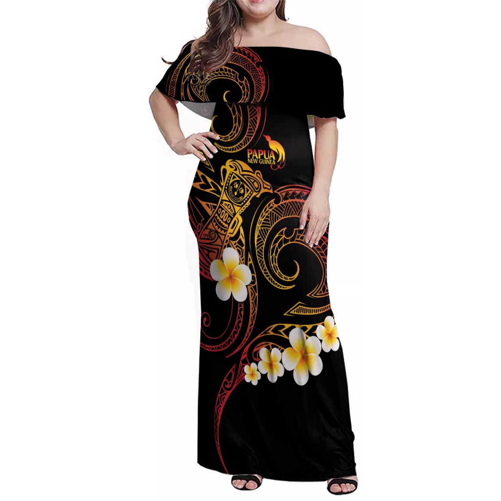 Personalised Papua New Guinea Sepik Family Matching Off Shoulder Maxi Dress and Hawaiian Shirt Plumeria Floral Tribal Pattern - Polynesian Pride