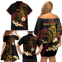Personalised Papua New Guinea Sepik Family Matching Off Shoulder Short Dress and Hawaiian Shirt Plumeria Floral Tribal Pattern - Polynesian Pride