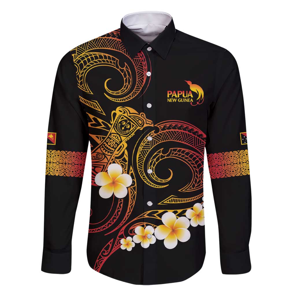 Personalised Papua New Guinea Sepik Family Matching Short Sleeve Bodycon Dress and Hawaiian Shirt Plumeria Floral Tribal Pattern LT9 Dad's Shirt - Long Sleeve Black - Polynesian Pride