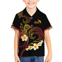 Personalised Papua New Guinea Sepik Family Matching Short Sleeve Bodycon Dress and Hawaiian Shirt Plumeria Floral Tribal Pattern LT9 Son's Shirt Black - Polynesian Pride