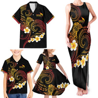 Personalised Papua New Guinea Sepik Family Matching Tank Maxi Dress and Hawaiian Shirt Plumeria Floral Tribal Pattern - Polynesian Pride