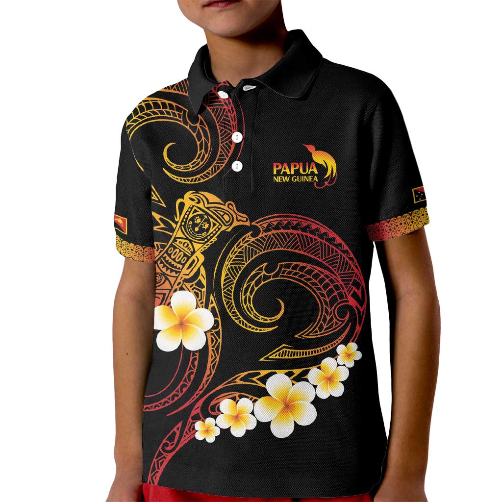 Personalised Papua New Guinea Sepik Kid Polo Shirt Plumeria Floral Tribal Pattern - Polynesian Pride