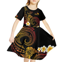 Personalised Papua New Guinea Sepik Kid Short Sleeve Dress Plumeria Floral Tribal Pattern LT9 - Polynesian Pride