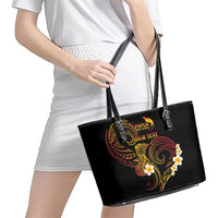 Personalised Papua New Guinea Sepik Leather Tote Bag Plumeria Floral Tribal Pattern - Polynesian Pride