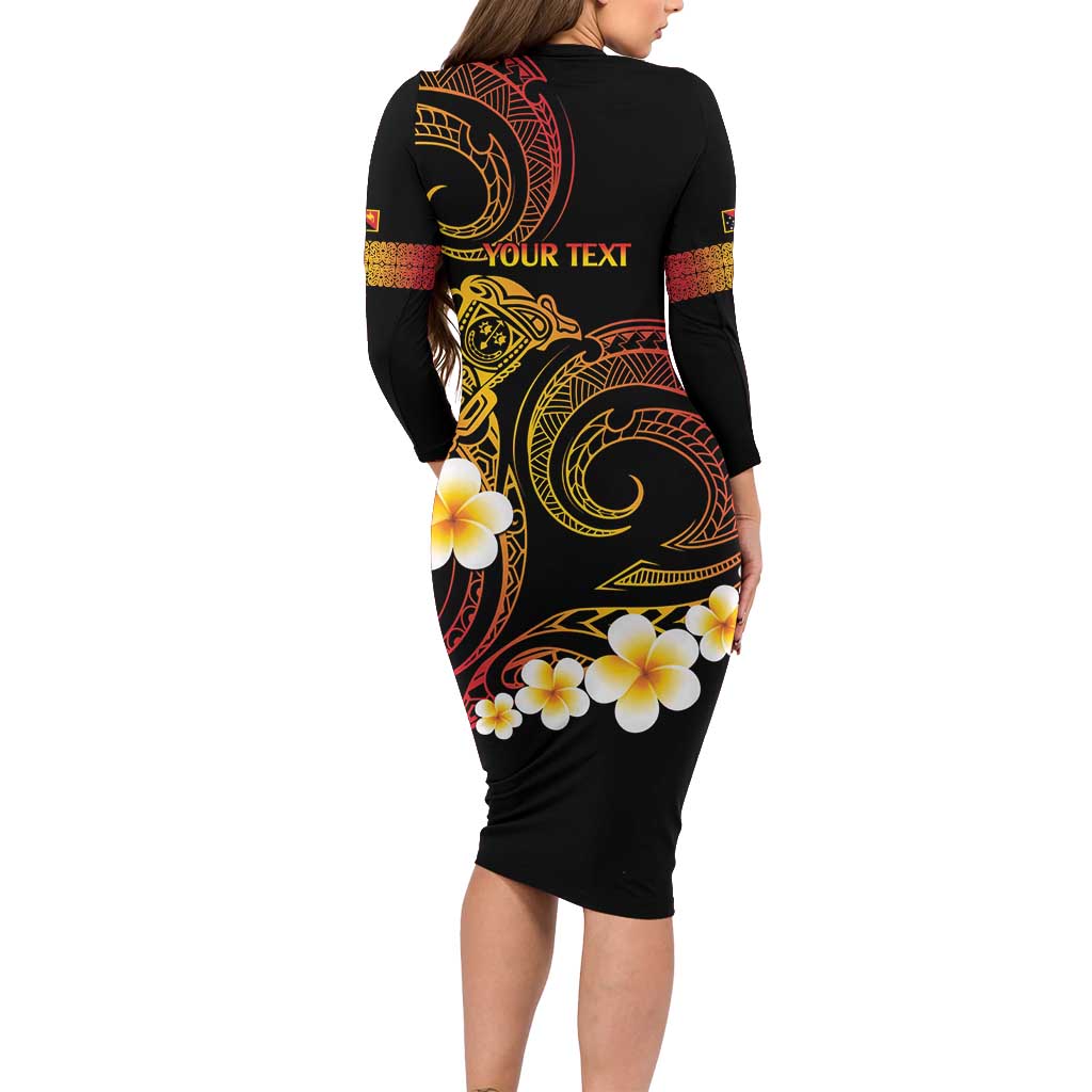 Personalised Papua New Guinea Sepik Long Sleeve Bodycon Dress Plumeria Floral Tribal Pattern LT9 - Polynesian Pride