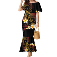 Personalised Papua New Guinea Sepik Mermaid Dress Plumeria Floral Tribal Pattern LT9 Women Black - Polynesian Pride