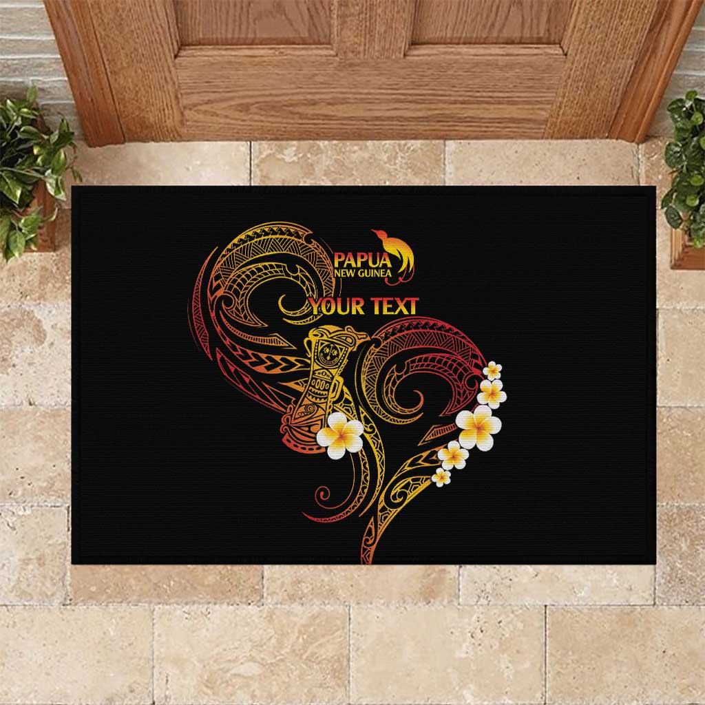 Personalised Papua New Guinea Sepik Rubber Doormat Plumeria Floral Tribal Pattern LT9 Black - Polynesian Pride
