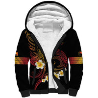 Personalised Papua New Guinea Sepik Sherpa Hoodie Plumeria Floral Tribal Pattern LT9 Unisex Black - Polynesian Pride