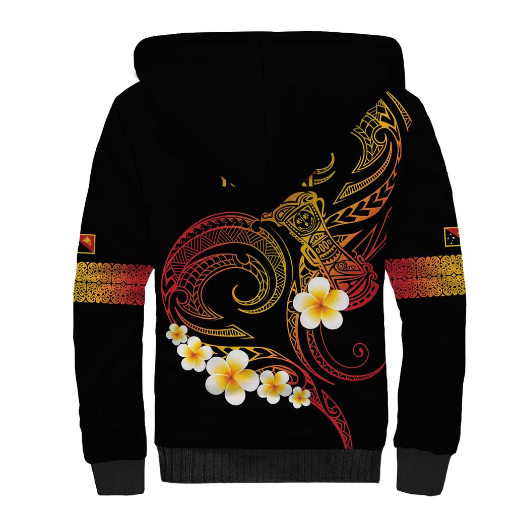 Personalised Papua New Guinea Sepik Sherpa Hoodie Plumeria Floral Tribal Pattern LT9 - Polynesian Pride