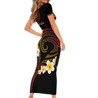 Personalised Papua New Guinea Sepik Short Sleeve Bodycon Dress Plumeria Floral Tribal Pattern LT9 - Polynesian Pride