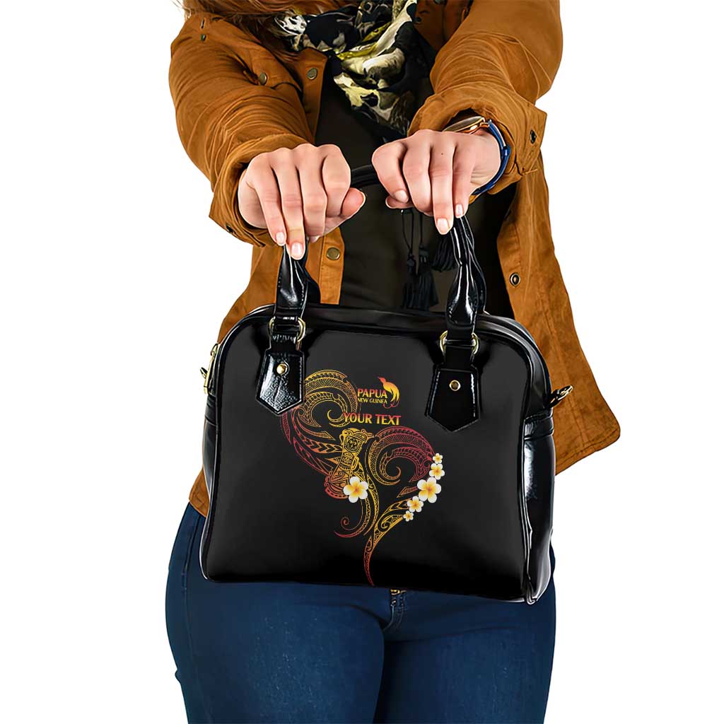 Personalised Papua New Guinea Sepik Shoulder Handbag Plumeria Floral Tribal Pattern - Polynesian Pride