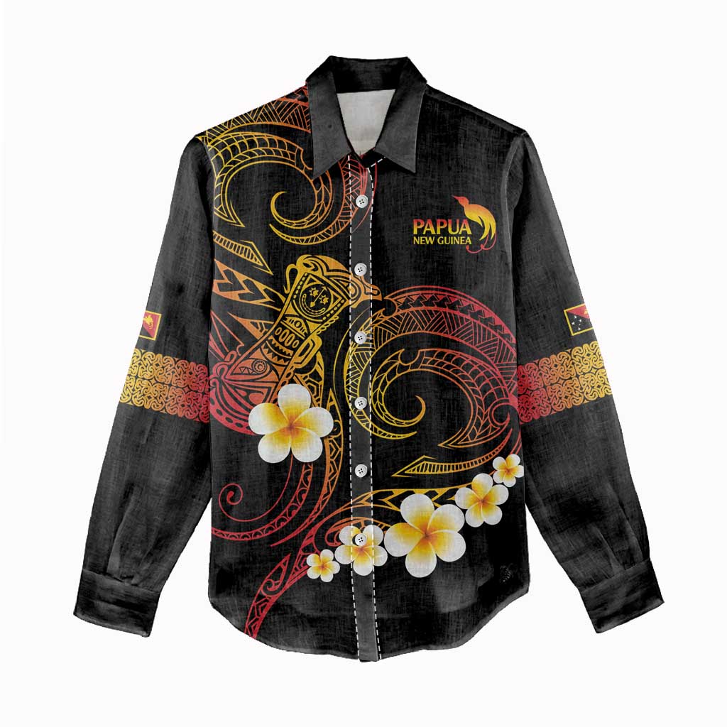 Personalised Papua New Guinea Sepik Women Casual Shirt Plumeria Floral Tribal Pattern - Polynesian Pride