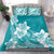 Polynesian Plumeria Flowers Tribal Bedding Set Pacific Tattoo Teal Style - Polynesian Pride