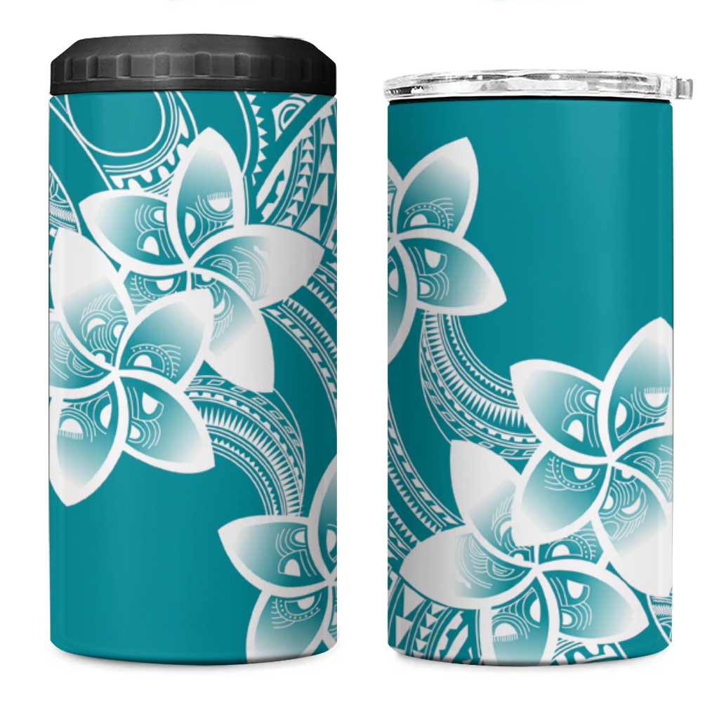 Polynesian Plumeria Flowers Tribal 4 in 1 Can Cooler Tumbler Pacific Tattoo Teal Style LT9 One Size: 16 oz Teal - Polynesian Pride