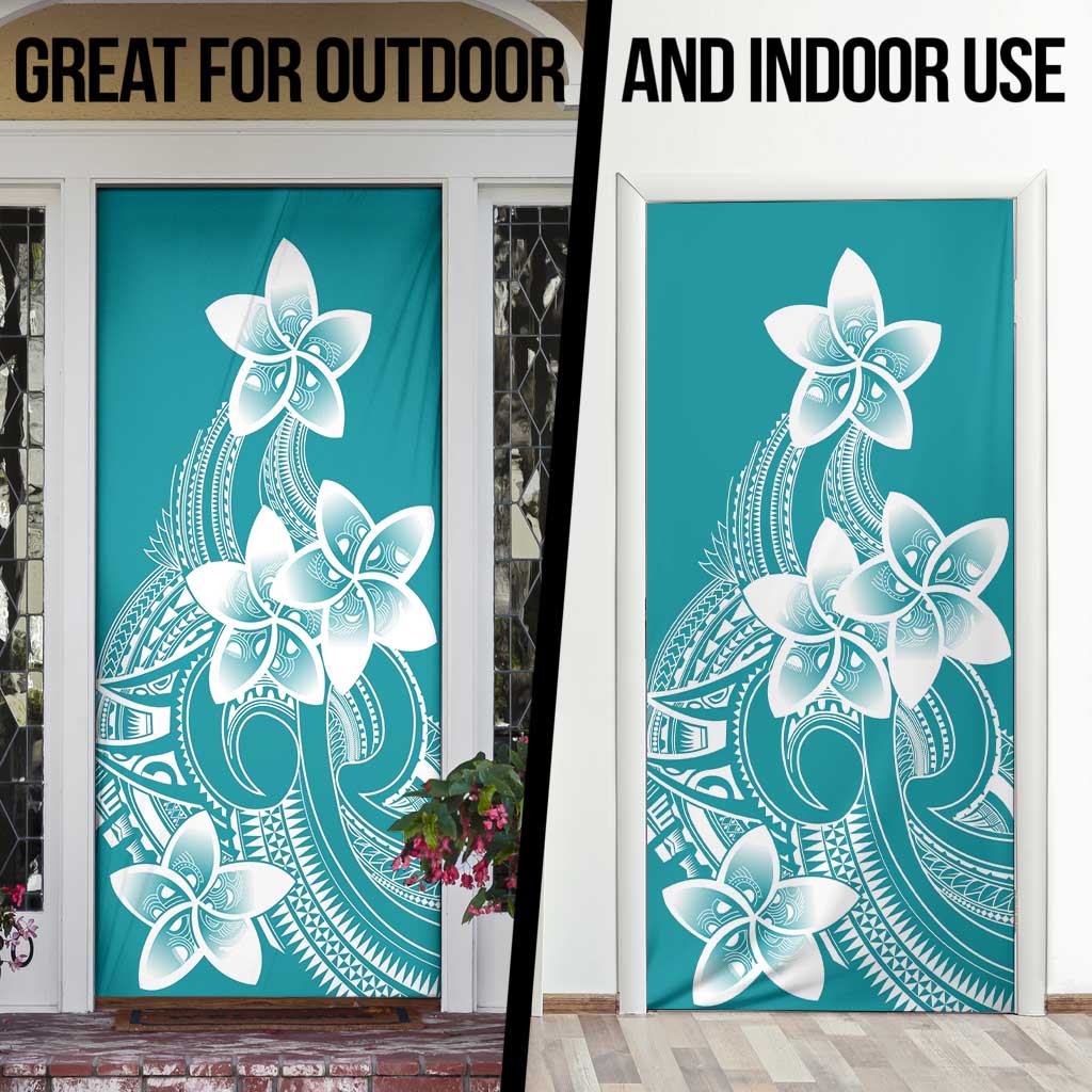 Polynesian Plumeria Flowers Tribal Door Cover Pacific Tattoo Teal Style - Polynesian Pride