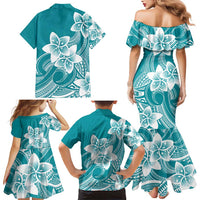 Polynesian Plumeria Flowers Tribal Family Matching Mermaid Dress and Hawaiian Shirt Pacific Tattoo Teal Style LT9 - Polynesian Pride