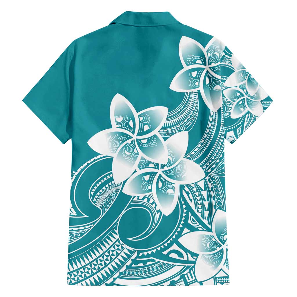 Polynesian Plumeria Flowers Tribal Family Matching Off Shoulder Short Dress and Hawaiian Shirt Pacific Tattoo Teal Style LT9 - Polynesian Pride