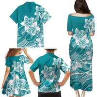 Polynesian Plumeria Flowers Tribal Family Matching Puletasi and Hawaiian Shirt Pacific Tattoo Teal Style LT9 - Polynesian Pride
