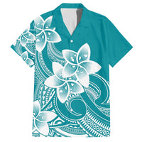 Polynesian Plumeria Flowers Tribal Family Matching Puletasi and Hawaiian Shirt Pacific Tattoo Teal Style LT9 Dad's Shirt - Short Sleeve Teal - Polynesian Pride