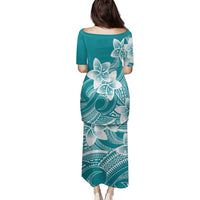 Polynesian Plumeria Flowers Tribal Family Matching Puletasi and Hawaiian Shirt Pacific Tattoo Teal Style LT9 - Polynesian Pride