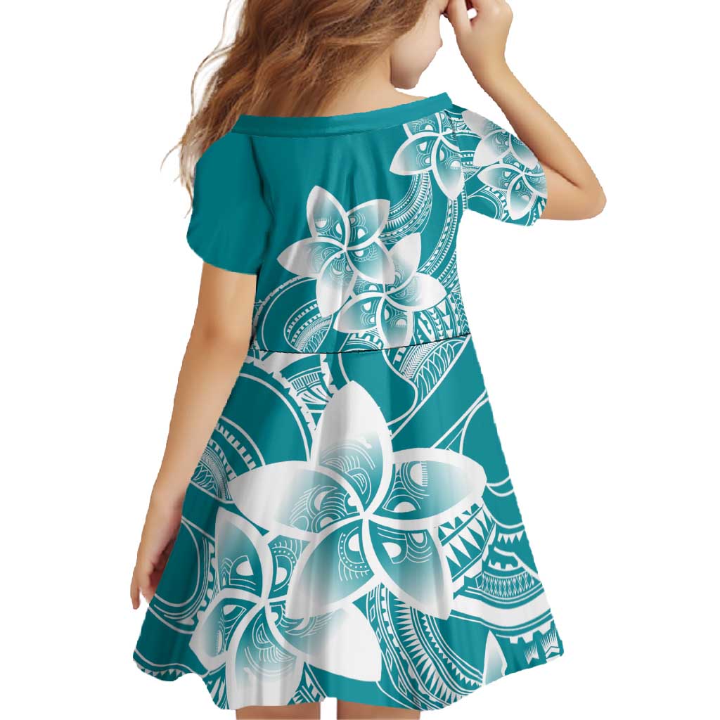 Polynesian Plumeria Flowers Tribal Family Matching Summer Maxi Dress and Hawaiian Shirt Pacific Tattoo Teal Style LT9 - Polynesian Pride