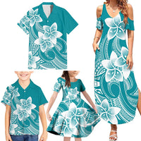 Polynesian Plumeria Flowers Tribal Family Matching Summer Maxi Dress and Hawaiian Shirt Pacific Tattoo Teal Style LT9 - Polynesian Pride