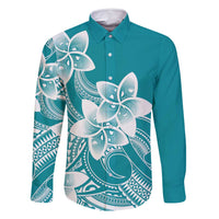 Polynesian Plumeria Flowers Tribal Family Matching Tank Maxi Dress and Hawaiian Shirt Pacific Tattoo Teal Style LT9 Dad's Shirt - Long Sleeve Teal - Polynesian Pride