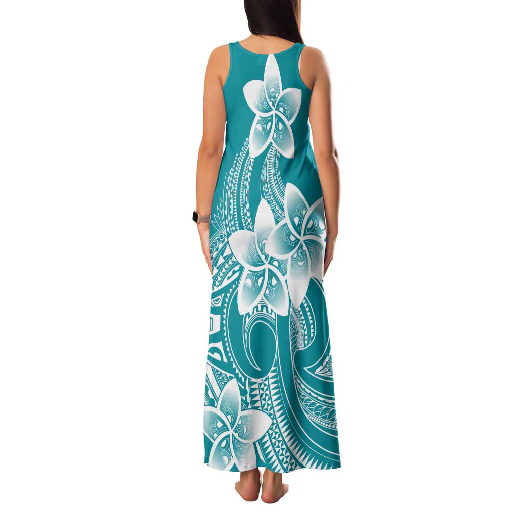 Polynesian Plumeria Flowers Tribal Family Matching Tank Maxi Dress and Hawaiian Shirt Pacific Tattoo Teal Style LT9 - Polynesian Pride