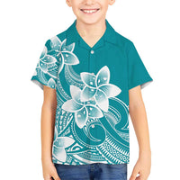 Polynesian Plumeria Flowers Tribal Hawaiian Shirt Pacific Tattoo Teal Style - Polynesian Pride