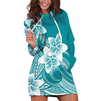 Polynesian Plumeria Flowers Tribal Hoodie Dress Pacific Tattoo Teal Style LT9 Teal - Polynesian Pride