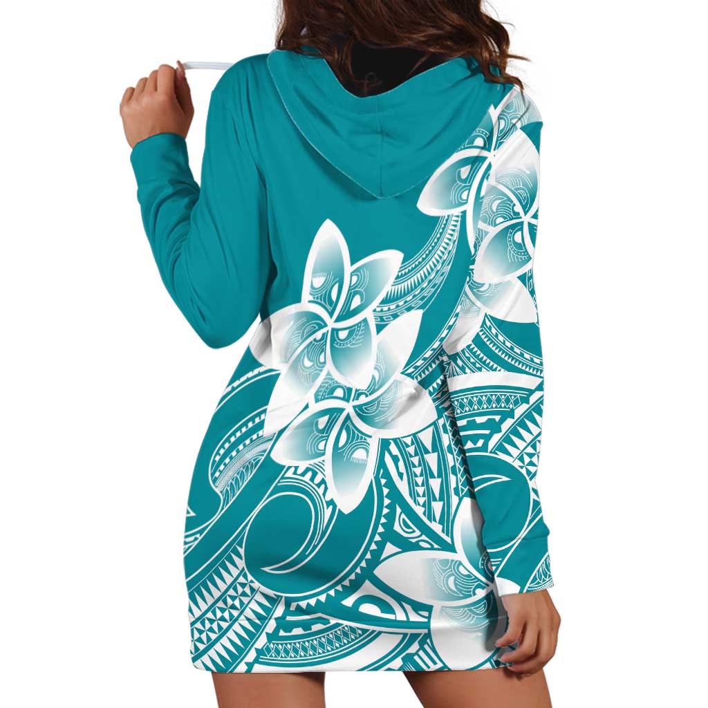 Polynesian Plumeria Flowers Tribal Hoodie Dress Pacific Tattoo Teal Style LT9 - Polynesian Pride