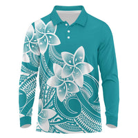 Polynesian Plumeria Flowers Tribal Long Sleeve Polo Shirt Pacific Tattoo Teal Style LT9 Teal - Polynesian Pride