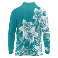 Polynesian Plumeria Flowers Tribal Long Sleeve Polo Shirt Pacific Tattoo Teal Style LT9 - Polynesian Pride