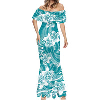 Polynesian Plumeria Flowers Tribal Mermaid Dress Pacific Tattoo Teal Style LT9 - Polynesian Pride