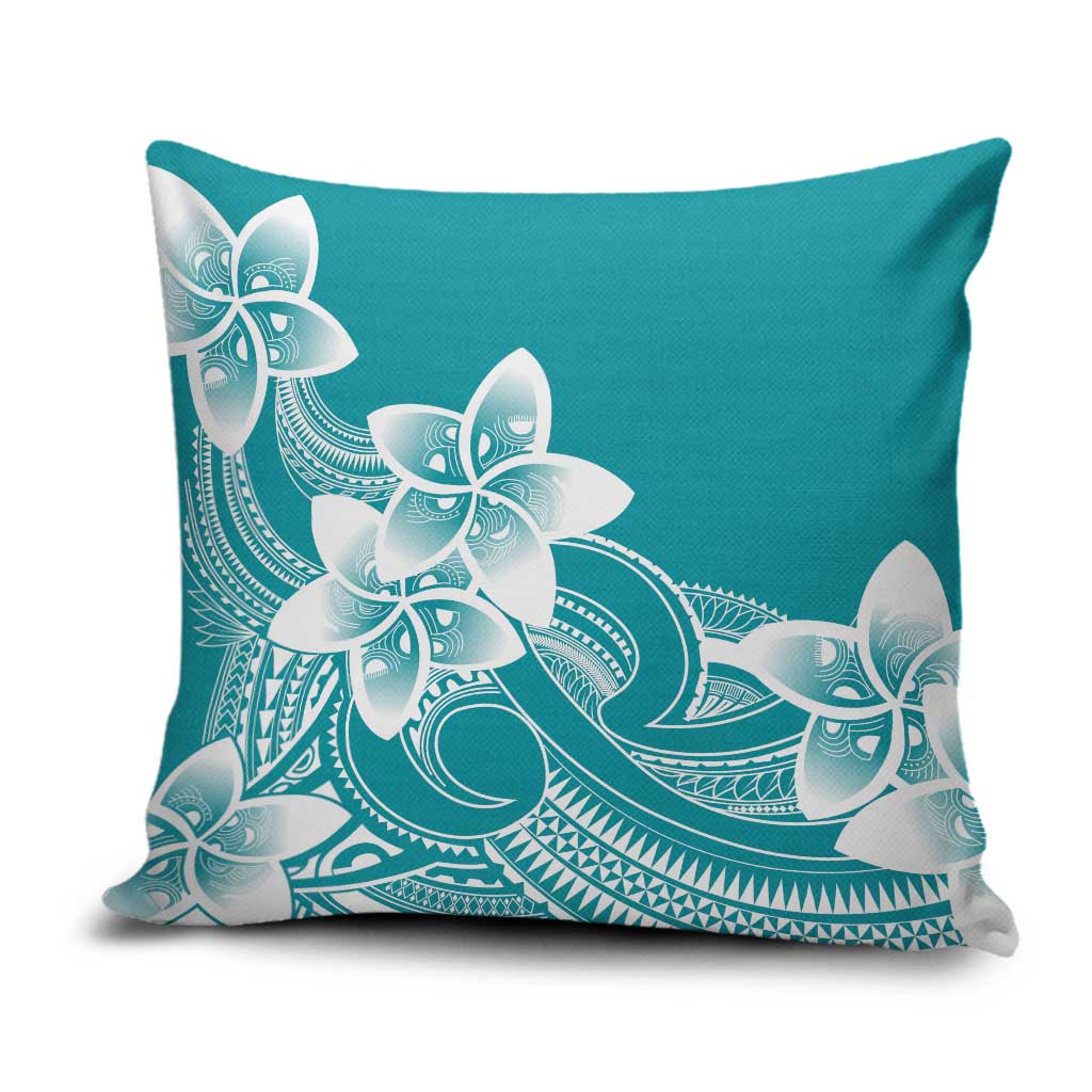 Polynesian Plumeria Flowers Tribal Pillow Cover Pacific Tattoo Teal Style LT9 Teal - Polynesian Pride
