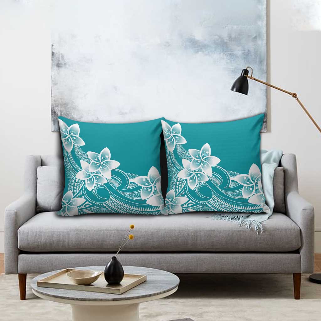 Polynesian Plumeria Flowers Tribal Pillow Cover Pacific Tattoo Teal Style LT9 - Polynesian Pride