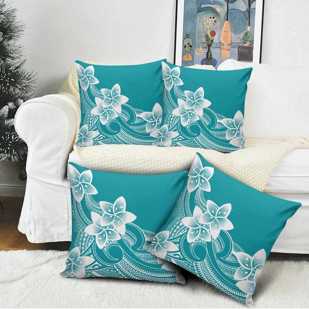 Polynesian Plumeria Flowers Tribal Pillow Cover Pacific Tattoo Teal Style LT9 - Polynesian Pride