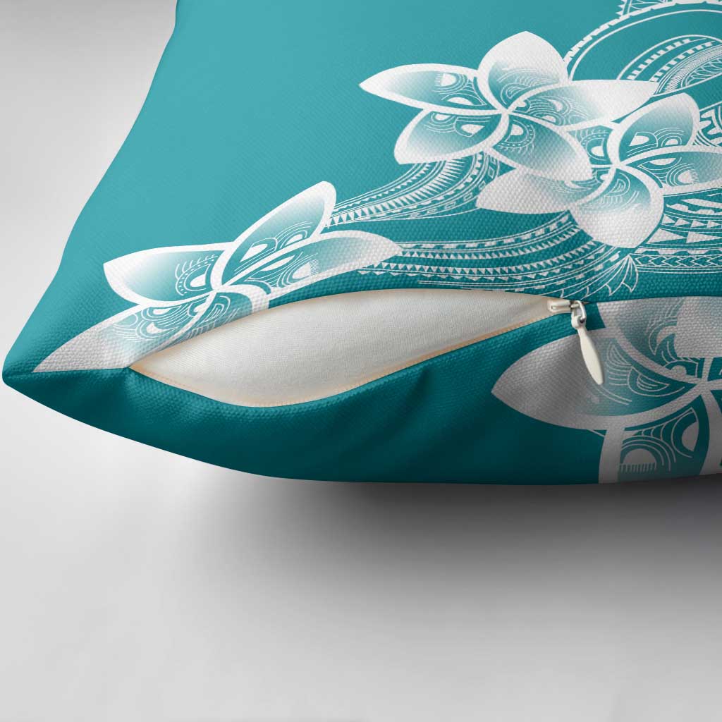 Polynesian Plumeria Flowers Tribal Pillow Cover Pacific Tattoo Teal Style LT9 - Polynesian Pride