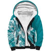 Polynesian Plumeria Flowers Tribal Sherpa Hoodie Pacific Tattoo Teal Style LT9 Unisex Teal - Polynesian Pride