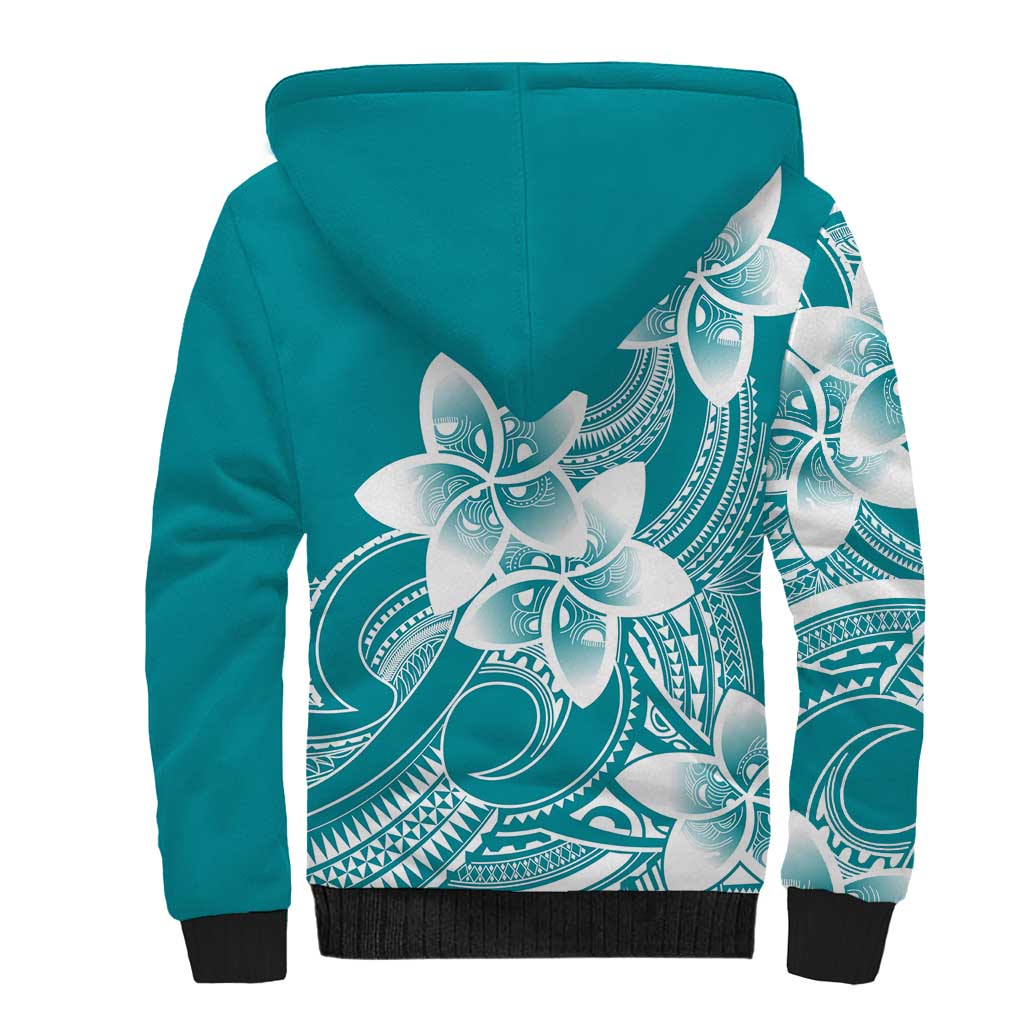 Polynesian Plumeria Flowers Tribal Sherpa Hoodie Pacific Tattoo Teal Style LT9 - Polynesian Pride