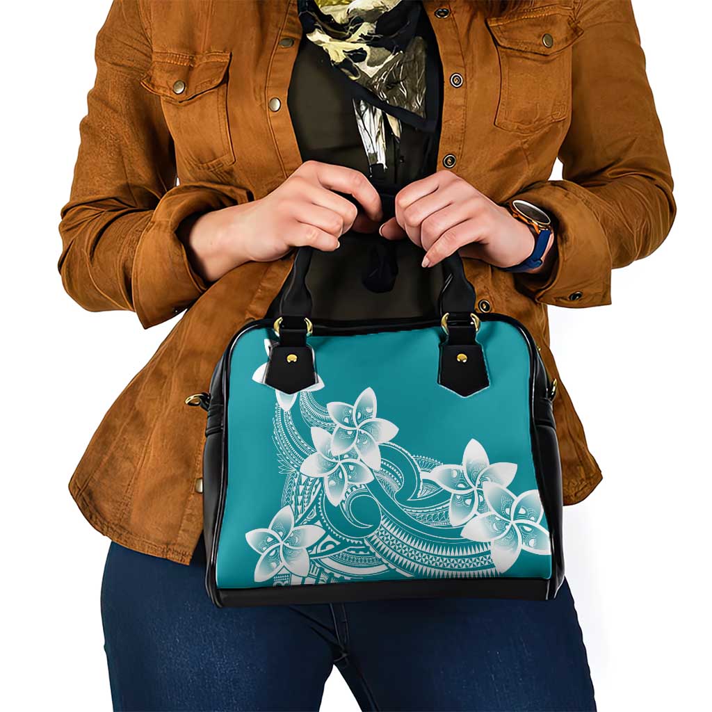 Polynesian Plumeria Flowers Tribal Shoulder Handbag Pacific Tattoo Teal Style - Polynesian Pride