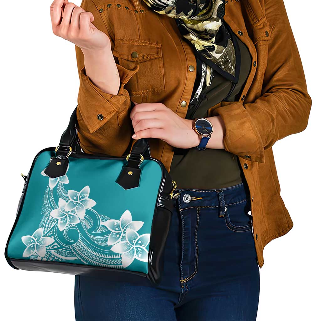 Polynesian Plumeria Flowers Tribal Shoulder Handbag Pacific Tattoo Teal Style - Polynesian Pride