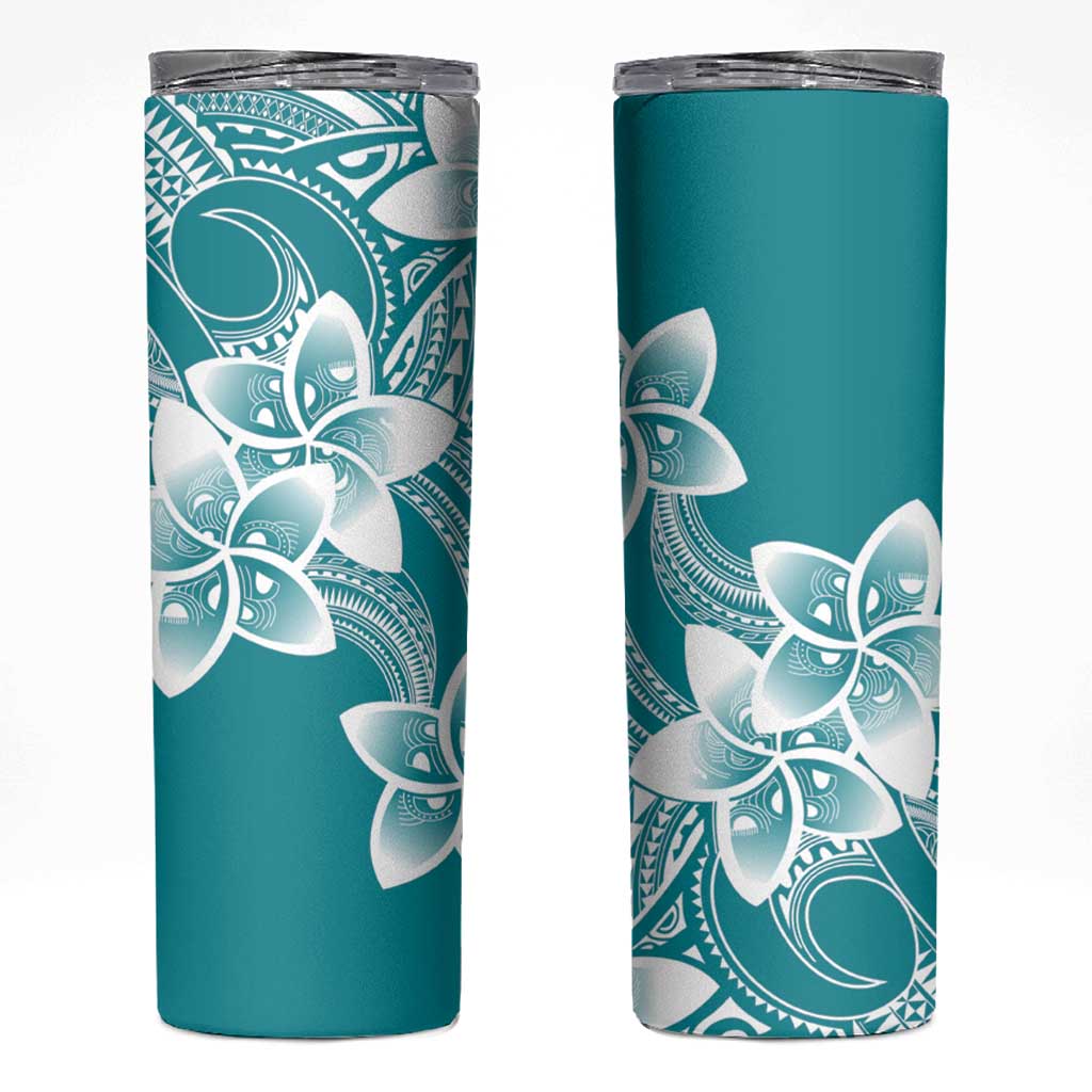 Polynesian Plumeria Flowers Tribal Skinny Tumbler Pacific Tattoo Teal Style LT9 Teal - Polynesian Pride