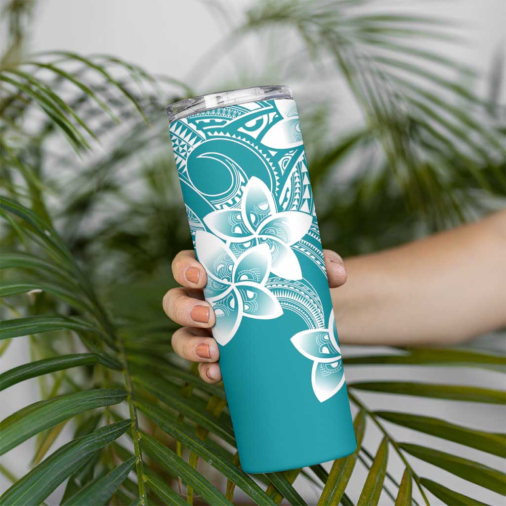 Polynesian Plumeria Flowers Tribal Skinny Tumbler Pacific Tattoo Teal Style LT9 - Polynesian Pride