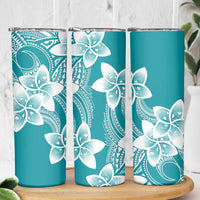 Polynesian Plumeria Flowers Tribal Skinny Tumbler Pacific Tattoo Teal Style LT9 - Polynesian Pride
